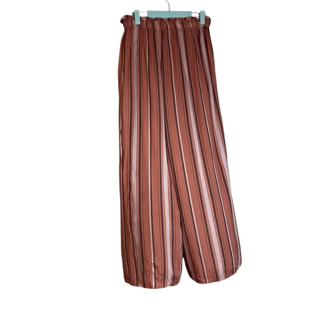 Angie Tie Waist Rust Colored Striped Wide Leg Palazzo Boho Trouser Pants Size L